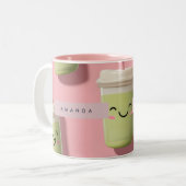 Personalized Cute Kawaii Pastel Smoothie Matcha ツートーンマグカップ (正面左)