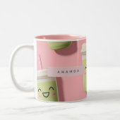 Personalized Cute Kawaii Pastel Smoothie Matcha ツートーンマグカップ (左)