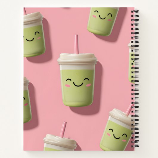 Personalized Cute Kawaii Pastel Smoothie Matcha ノートブック (裏面)