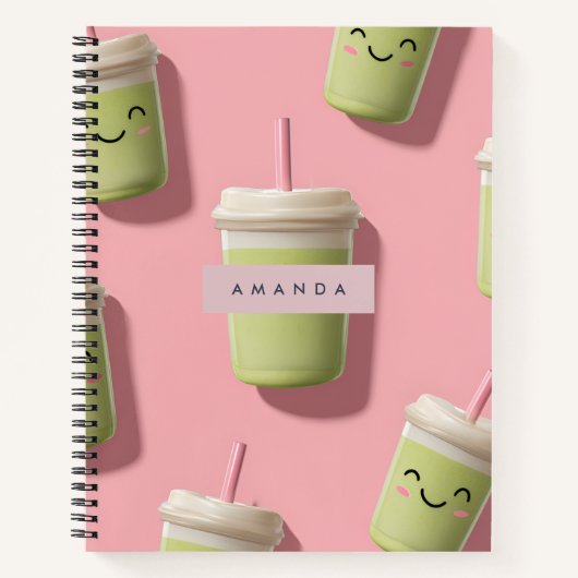 Personalized Cute Kawaii Pastel Smoothie Matcha ノートブック (正面)
