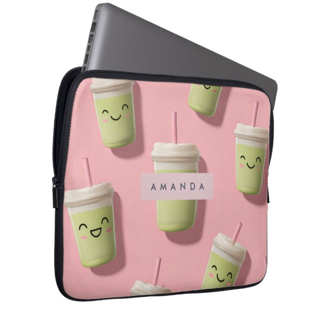 Personalized Cute Kawaii Pastel Smoothie Matcha ラップトップスリーブ (正面右)