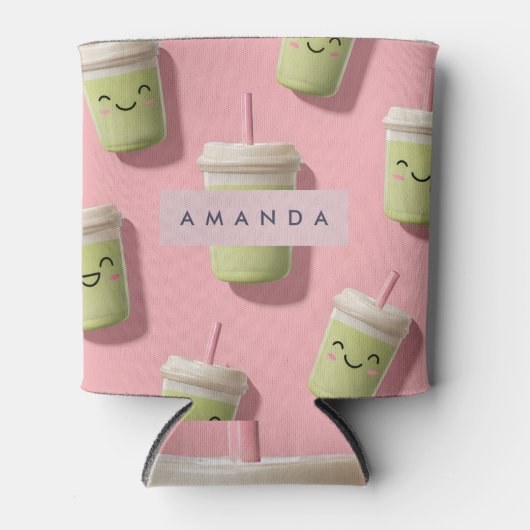 Personalized Cute Kawaii Pastel Smoothie Matcha 缶クーラー (正面)