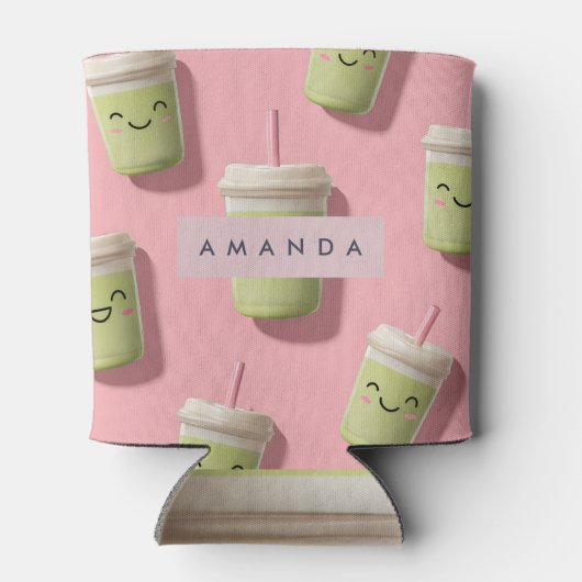 Personalized Cute Kawaii Pastel Smoothie Matcha 缶クーラー (裏面)