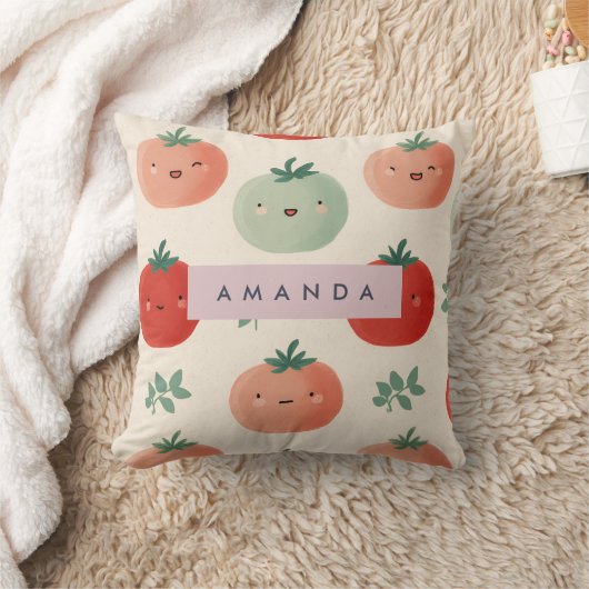 Personalized Cute Kawaii Pastel Tomato Faces  クッション (ブランケット)