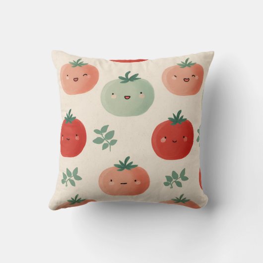 Personalized Cute Kawaii Pastel Tomato Faces  クッション (裏面)