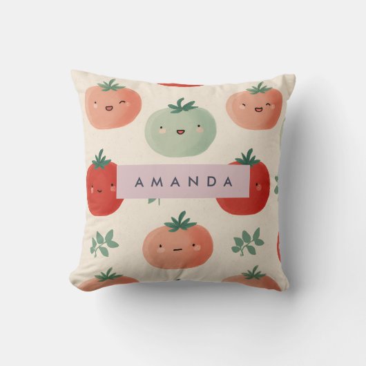 Personalized Cute Kawaii Pastel Tomato Faces  クッション (正面)