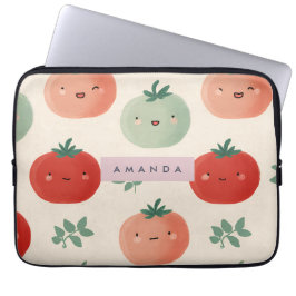 Personalized Cute Kawaii Pastel Tomato Faces  ラップトップスリーブ