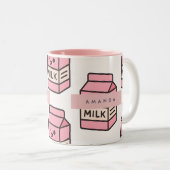 Personalized Cute Kawaii Pink Milk Carton Design ツートーンマグカップ (正面右)