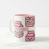 Personalized Cute Kawaii Pink Milk Carton Design ツートーンマグカップ (正面左)
