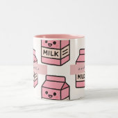 Personalized Cute Kawaii Pink Milk Carton Design ツートーンマグカップ (中央)