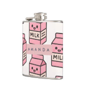 Personalized Cute Kawaii Pink Milk Carton Design フラスク (左)