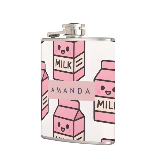 Personalized Cute Kawaii Pink Milk Carton Design フラスク (左)