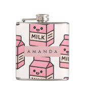 Personalized Cute Kawaii Pink Milk Carton Design フラスク (正面)