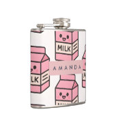Personalized Cute Kawaii Pink Milk Carton Design フラスク (右)