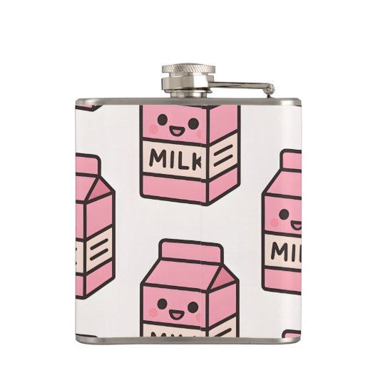 Personalized Cute Kawaii Pink Milk Carton Design フラスク (裏面)