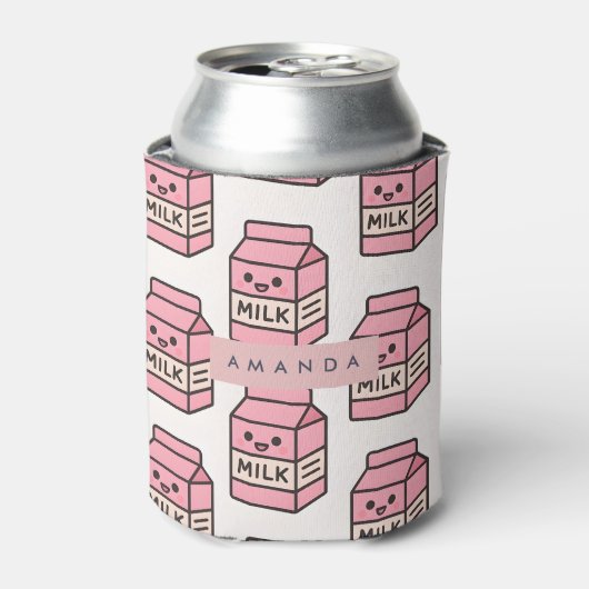 Personalized Cute Kawaii Pink Milk Carton Design 缶クーラー (缶正面)