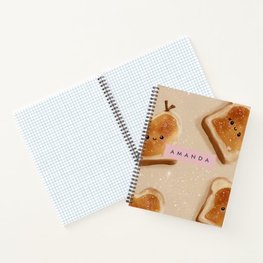 Personalized Cute Kawaii Toast Pattern ノートブック (内部)