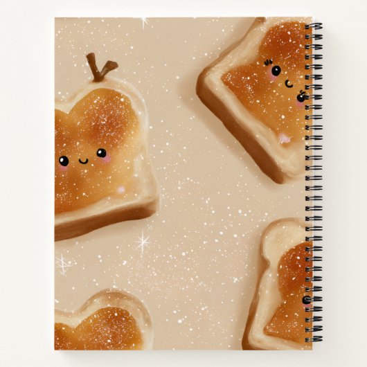 Personalized Cute Kawaii Toast Pattern ノートブック (裏面)