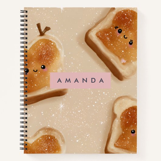 Personalized Cute Kawaii Toast Pattern ノートブック (正面)