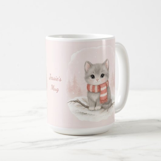 Personalized Cute Kitten Winter Mug コーヒーマグカップ (正面右)