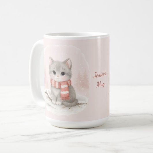 Personalized Cute Kitten Winter Mug コーヒーマグカップ (正面左)