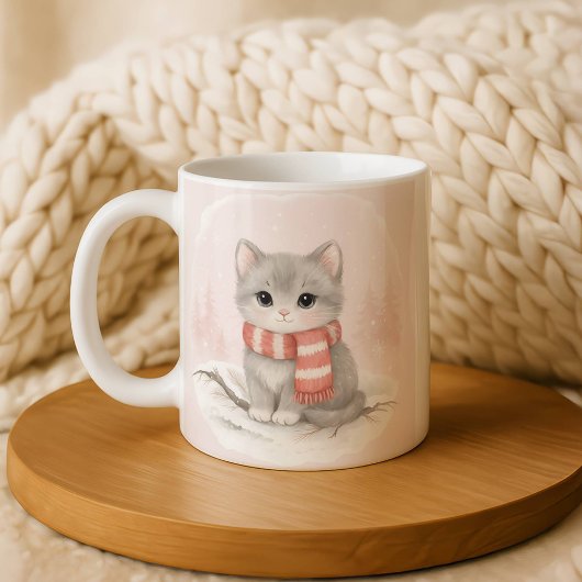 Personalized Cute Kitten Winter Mug コーヒーマグカップ
