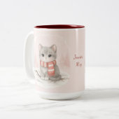 Personalized Cute Kitten Winter Mug ツートーンマグカップ (正面左)