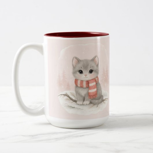 Personalized Cute Kitten Winter Mug ツートーンマグカップ (左)