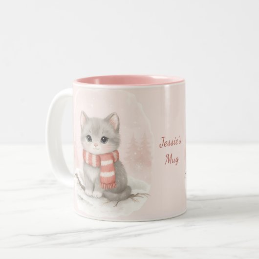 Personalized Cute Kitten Winter Mug ツートーンマグカップ (正面左)