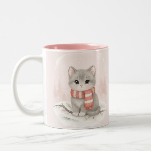 Personalized Cute Kitten Winter Mug ツートーンマグカップ (左)
