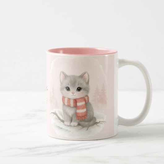Personalized Cute Kitten Winter Mug ツートーンマグカップ (右)