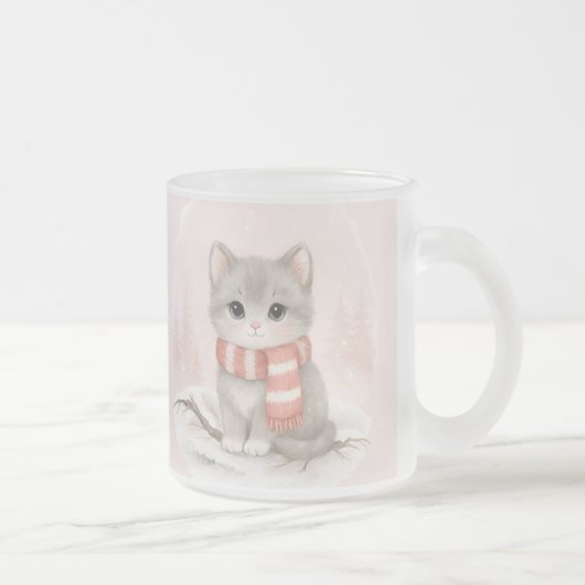 Personalized Cute Kitten Winter Mug フロストグラスマグカップ (右)