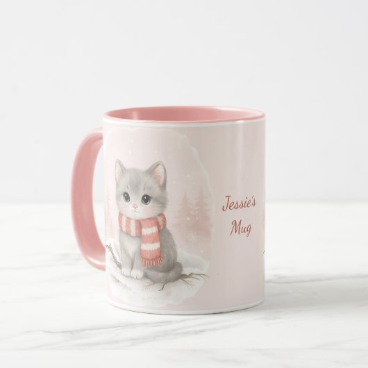 Personalized Cute Kitten Winter Mug マグカップ (正面左)