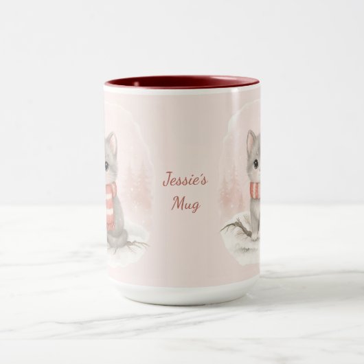 Personalized Cute Kitten Winter Mug マグカップ (中央)