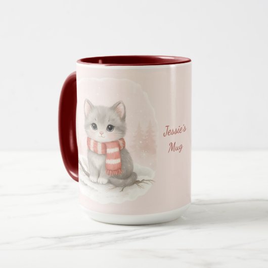 Personalized Cute Kitten Winter Mug マグカップ (正面左)