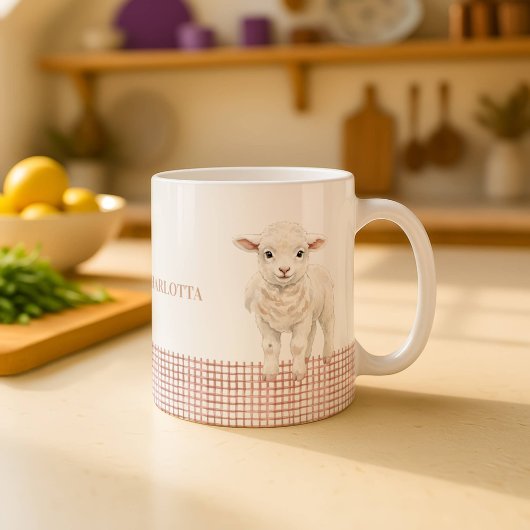 Personalized Cute Lamb Baby Sheep Name Mug コーヒーマグカップ