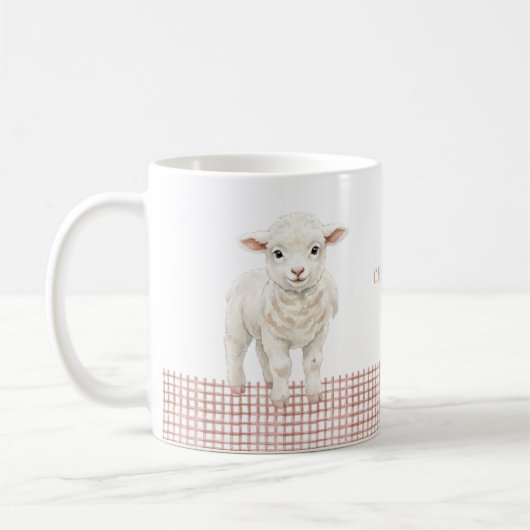 Personalized Cute Lamb Baby Sheep Name Mug コーヒーマグカップ (左)