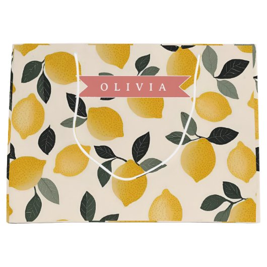 Personalized Cute Lemon Pattern Fresh Summer ラージペーパーバッグ (正面)