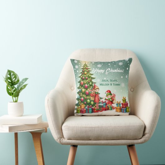 Personalized Cute Little Elf Christmas Photo クッション (椅子)