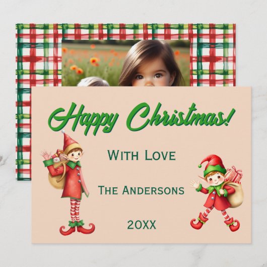 Personalized Cute Little Elf Christmas Photo シーズンカード (正面/裏面)