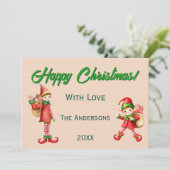 Personalized Cute Little Elf Christmas Photo シーズンカード (スタンド正面)