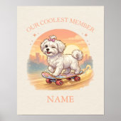 Personalized Cute Maltese Puppy Pink Bow Wall Art ポスター (正面)
