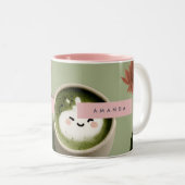 Personalized Cute Matcha Latte Pattern ツートーンマグカップ (正面右)