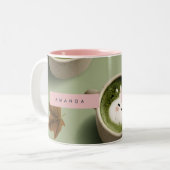 Personalized Cute Matcha Latte Pattern ツートーンマグカップ (正面左)