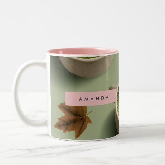 Personalized Cute Matcha Latte Pattern ツートーンマグカップ (左)