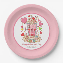 Personalized Cute Milkshake Classroom Valentine ペーパープレート