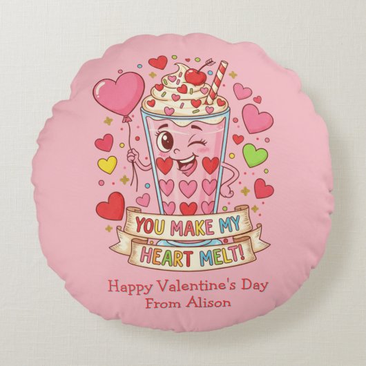 Personalized Cute Milkshake Valentine ラウンドクッション (正面)