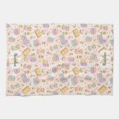 Personalized Cute Monogram Magic Times Pastel Pink キッチンタオル (横)
