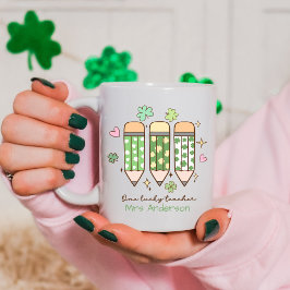 Personalized Cute One Lucky Teacher Retro Pencil コーヒーマグカップ