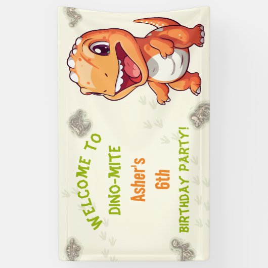 Personalized Cute Orange Dinosaur T-Rex 横断幕 (縦)